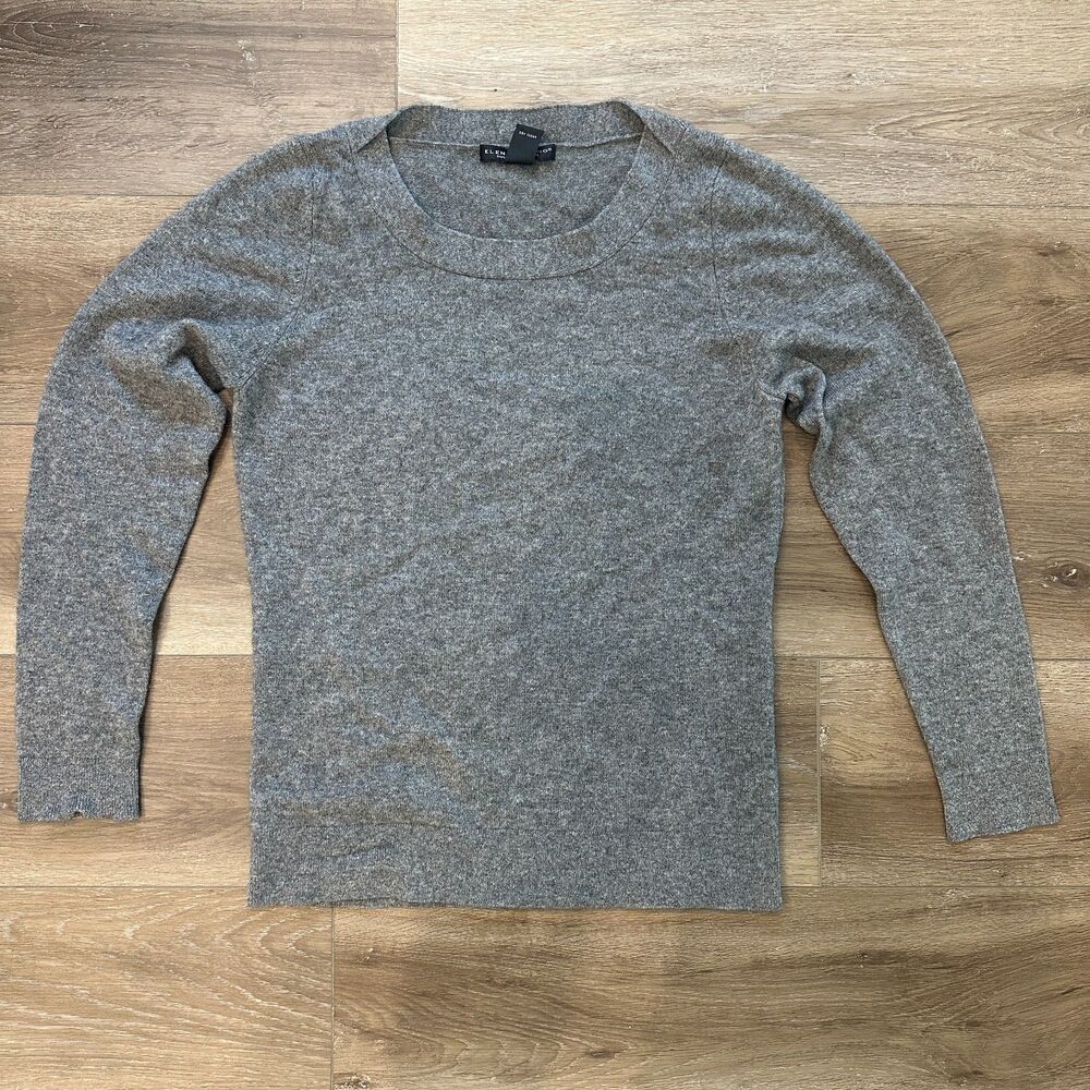 Cashmere Crewneck Sweater Gray 100% 2-Ply Soft Knit Pullover Size Large